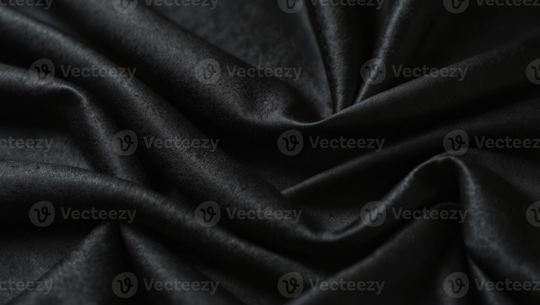 Empty smooth black silk fabric folded cloth background, luxurious fabric textile decoration for poster, banner or cover design, for luxury product display with copy space. photo