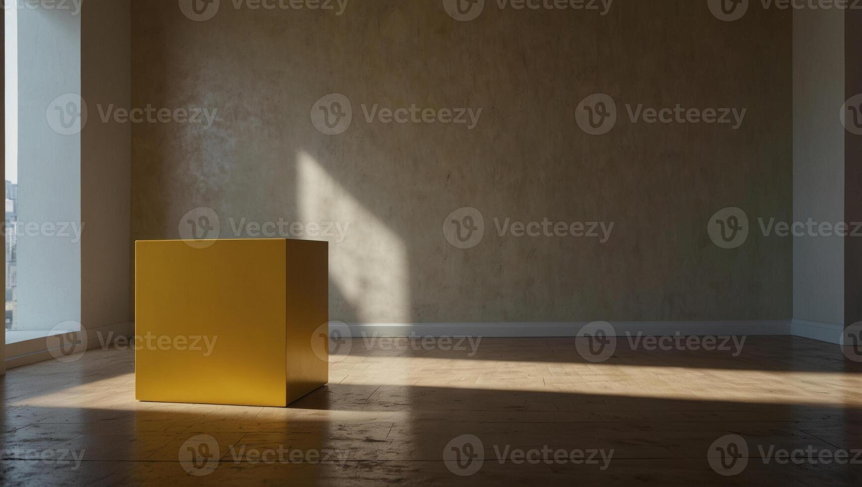 Empty room interior design or yellow pedestal display on vivid background with blank stand Blank stand for showing product, with light and shadow. photo