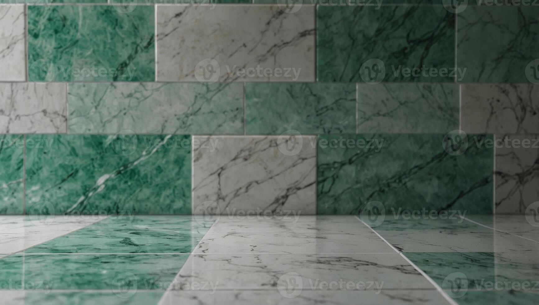 Empty white marble tabletop on fresh mint green tiles background, abstract modern backgrounds for show,ads,design product on display concept. photo