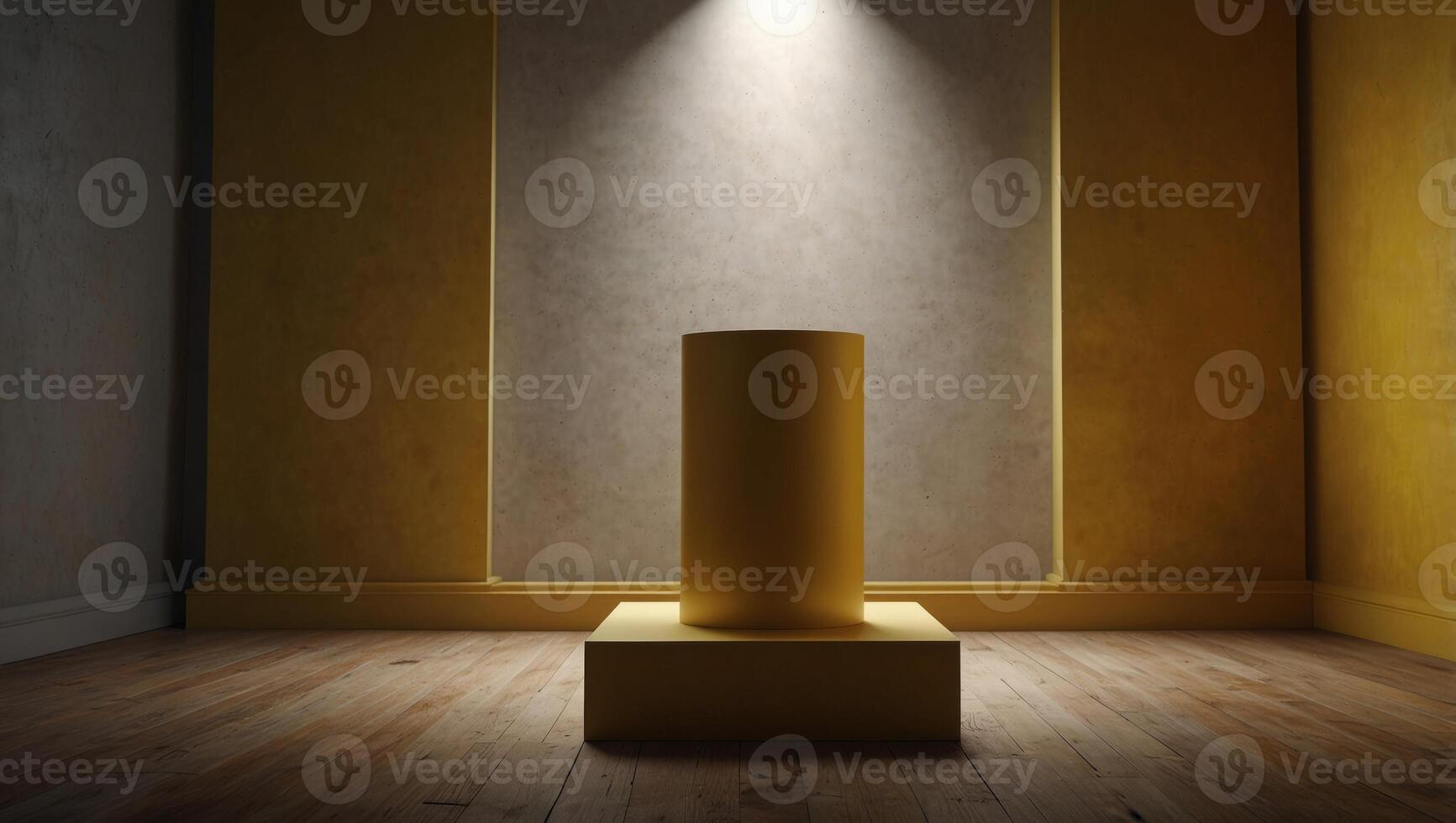 Empty room interior design or yellow pedestal display on vivid background with blank stand Blank stand for showing product, with light and shadow. photo