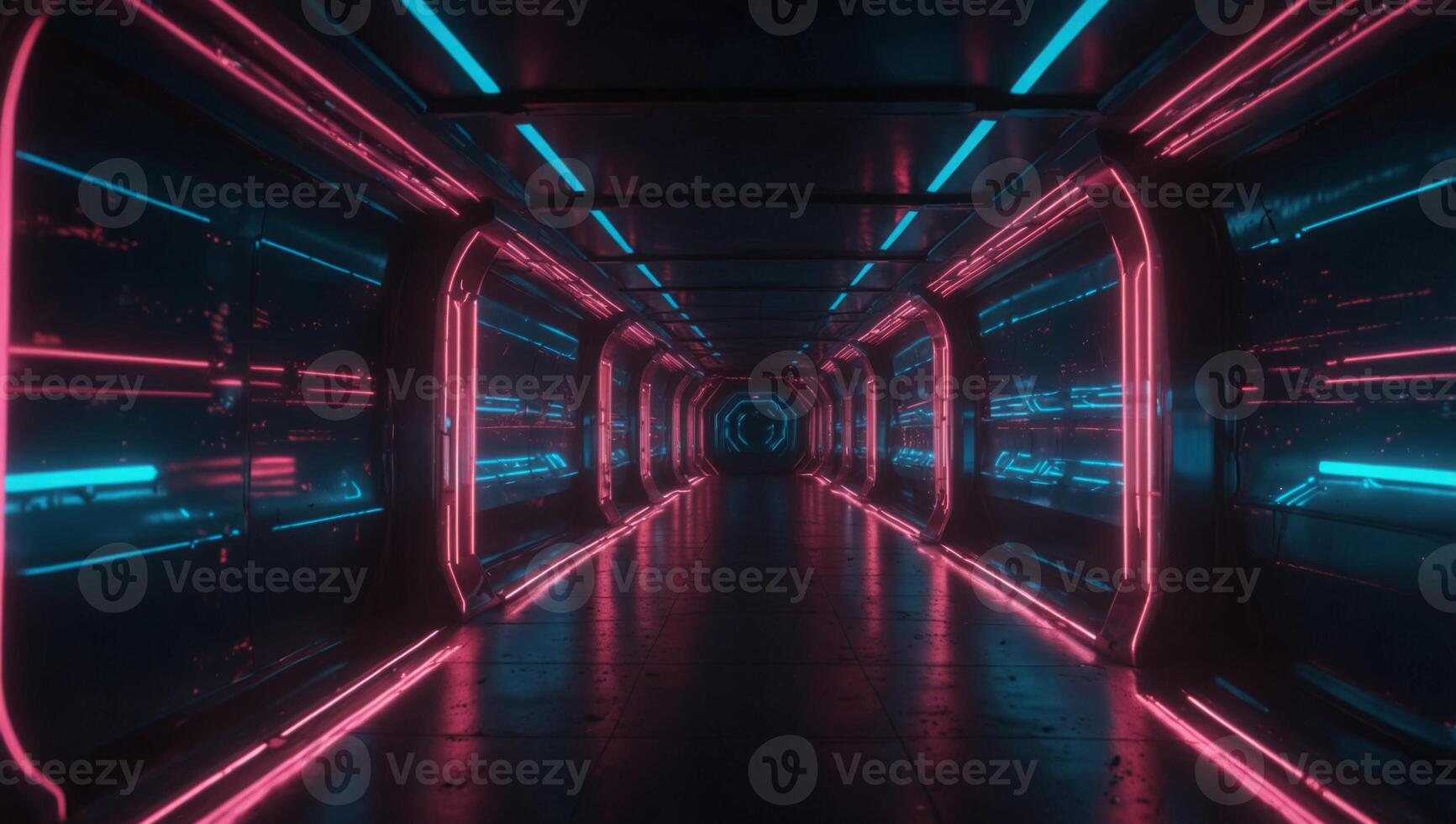 Futuristic abstract flight in retro neon hyper warp space in the tunnel blue and pink background. photo