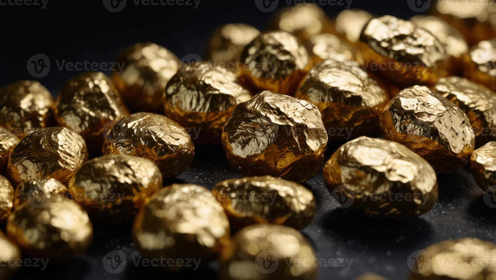 Gold nuggets on black background with copy space, concept of business, gold, mine, treasure, rich, market. photo