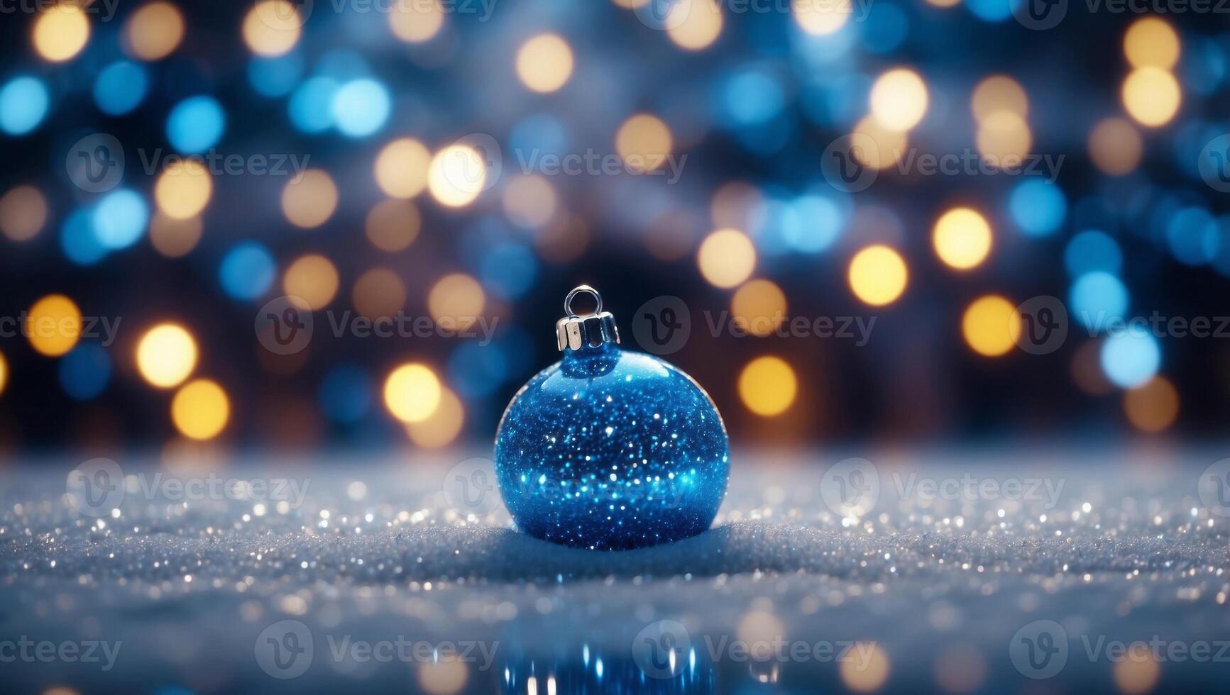 Glowing in the dark defocused glitter texture with blue bokeh lights and snow Christmas and winter holidays background. photo