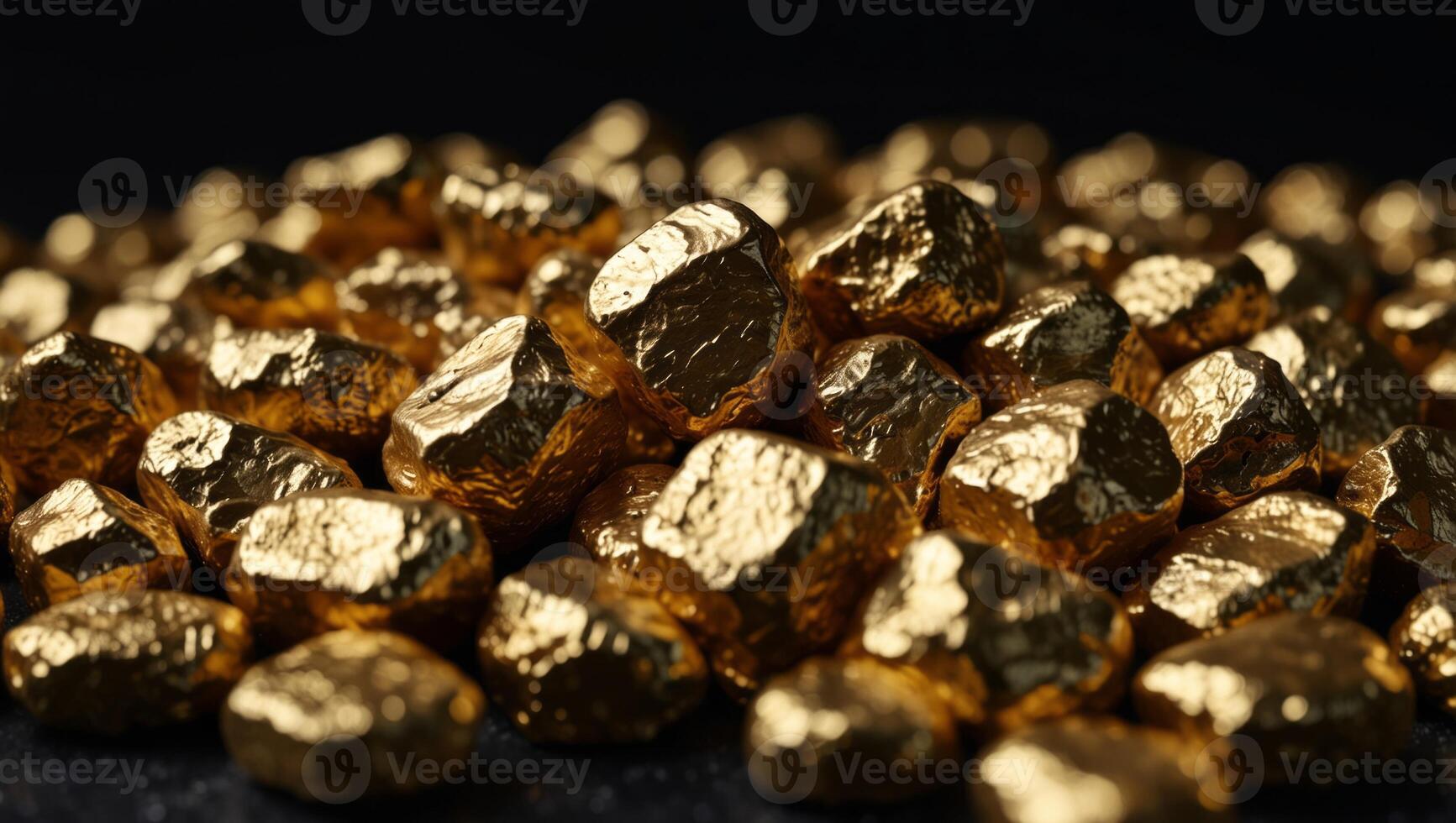 Gold nuggets on black background with copy space, concept of business, gold, mine, treasure, rich, market. photo