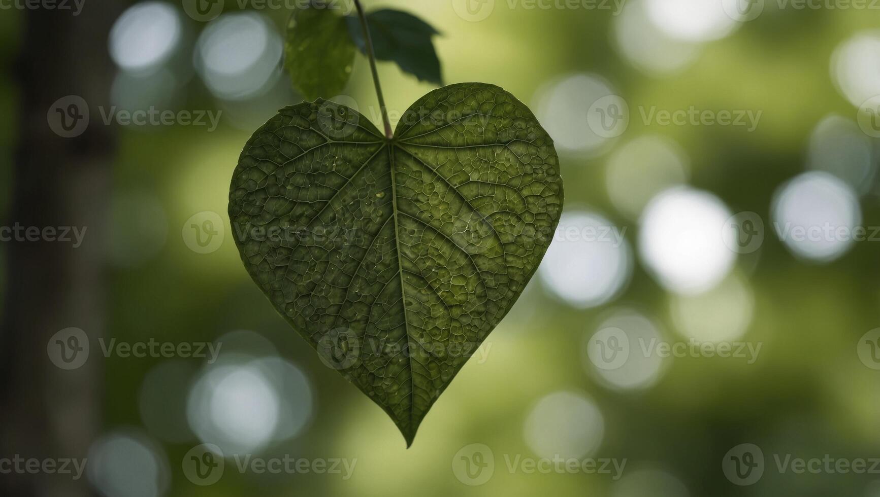 Heart shape green leaf on natural green backgrounds, fresh green natural summer spring backgrounds with copy space. photo