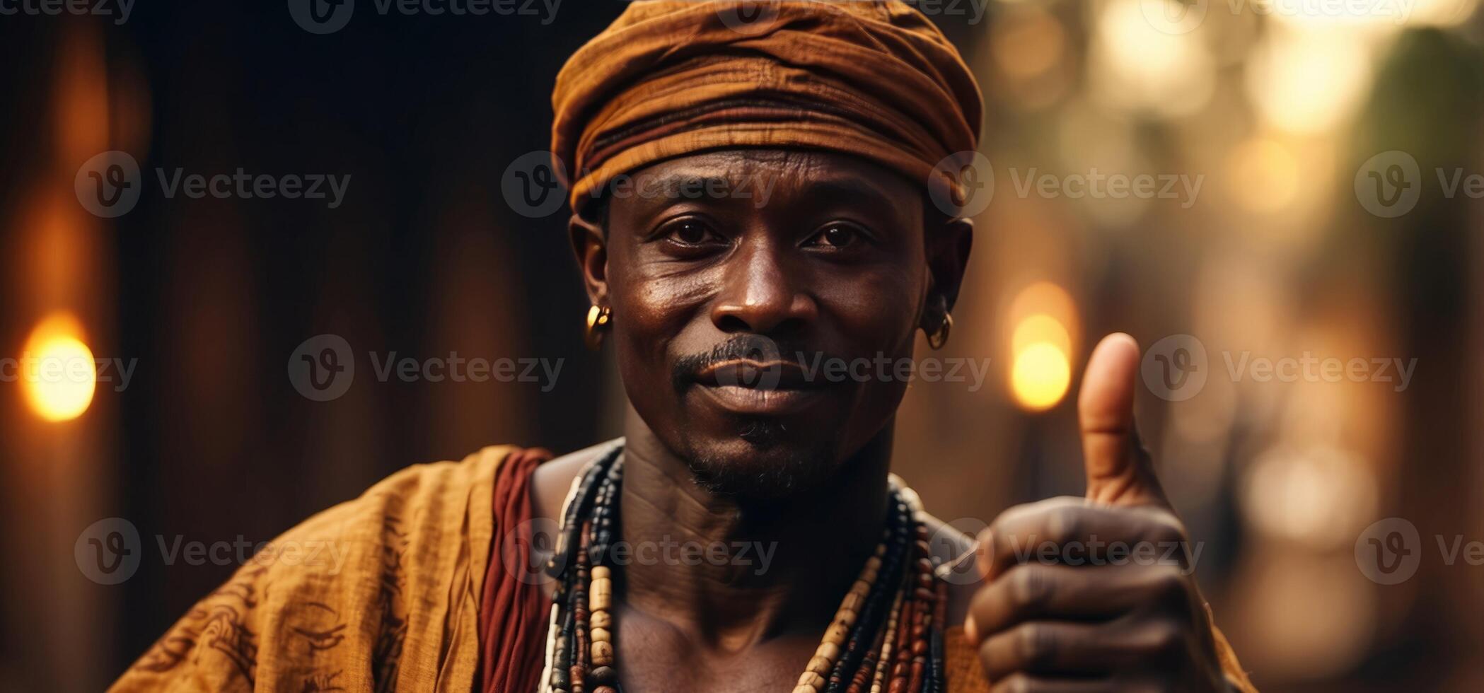African man with traditional clothes showing thumb up. photo