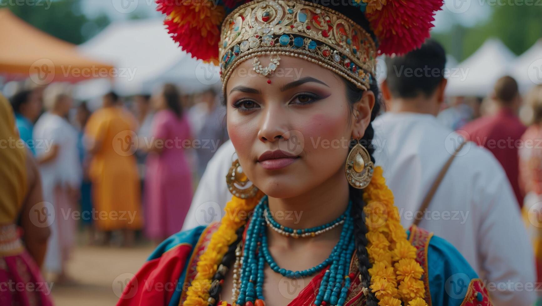 a multicultural festival with colorful traditional costumes and performances. photo