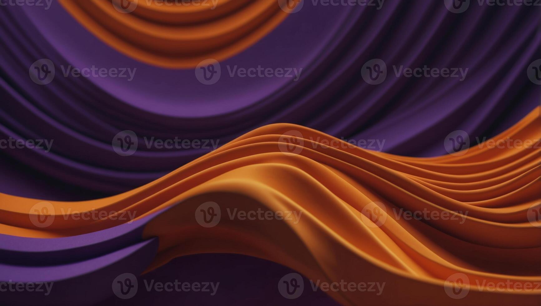 Orange object and purple background, wavy folding screen atmosphere, abstract, elegant, delicate and luxurious retro dramatic graphic design element. photo