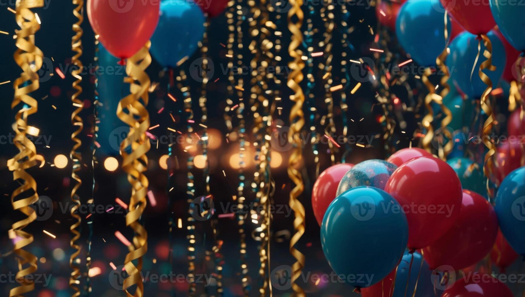 Party Background with lights, confetti, balloons and serpentine. photo