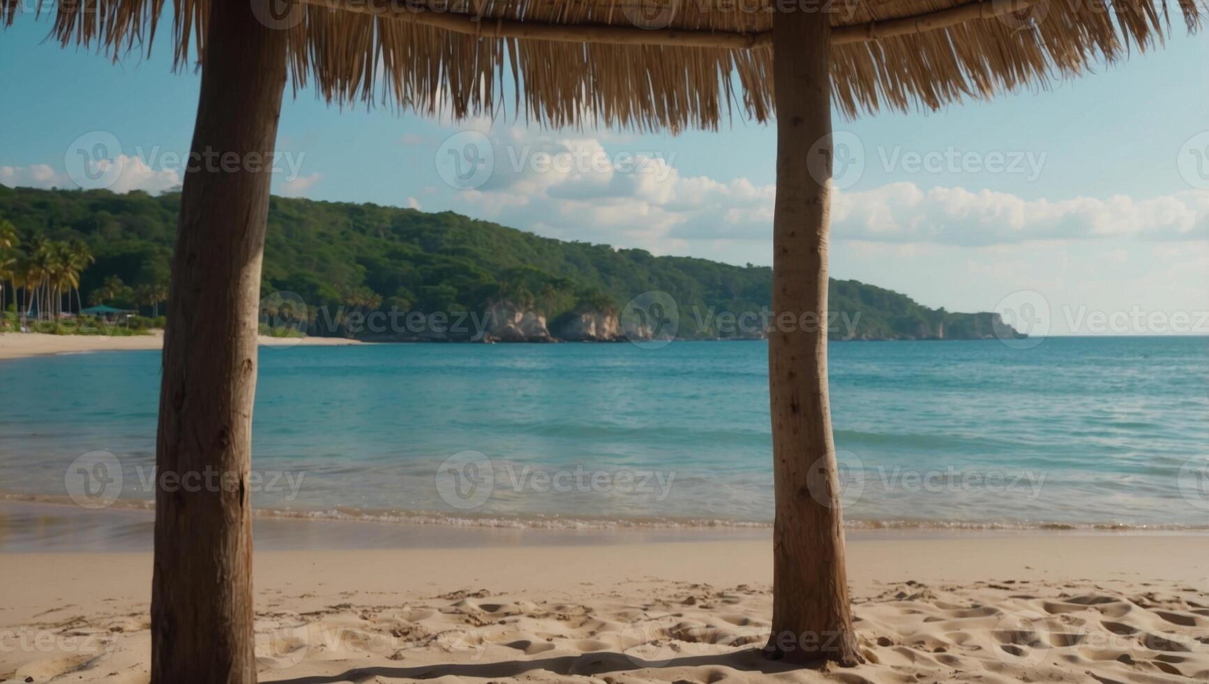 Serenity beach background, luxury beach canopy and travel or summer vacation concept Luxury beach scene Summer vacation and holiday concept. photo