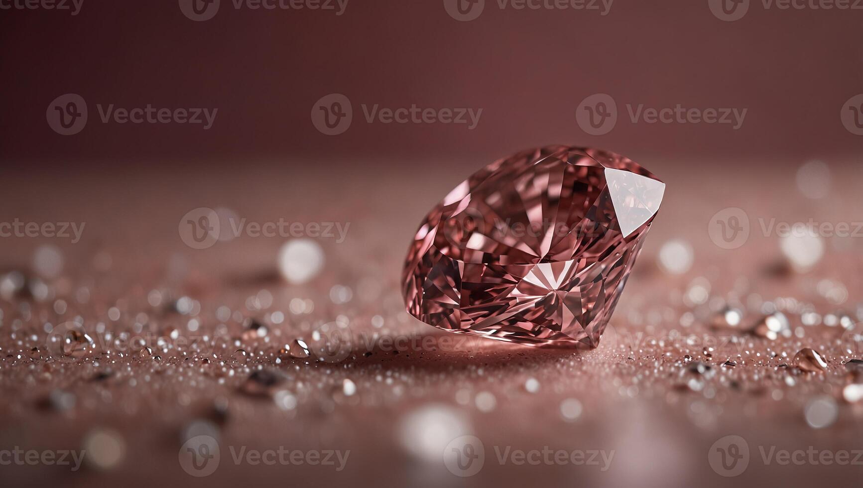 A pink diamond sits prominently on a textured pink background, showcasing its elegance and brilliance. photo