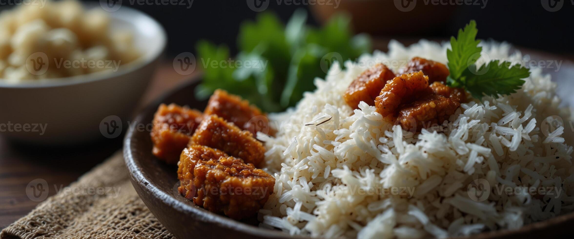 A plate of Indonesian traditional food a plate of Uduk Rice. photo