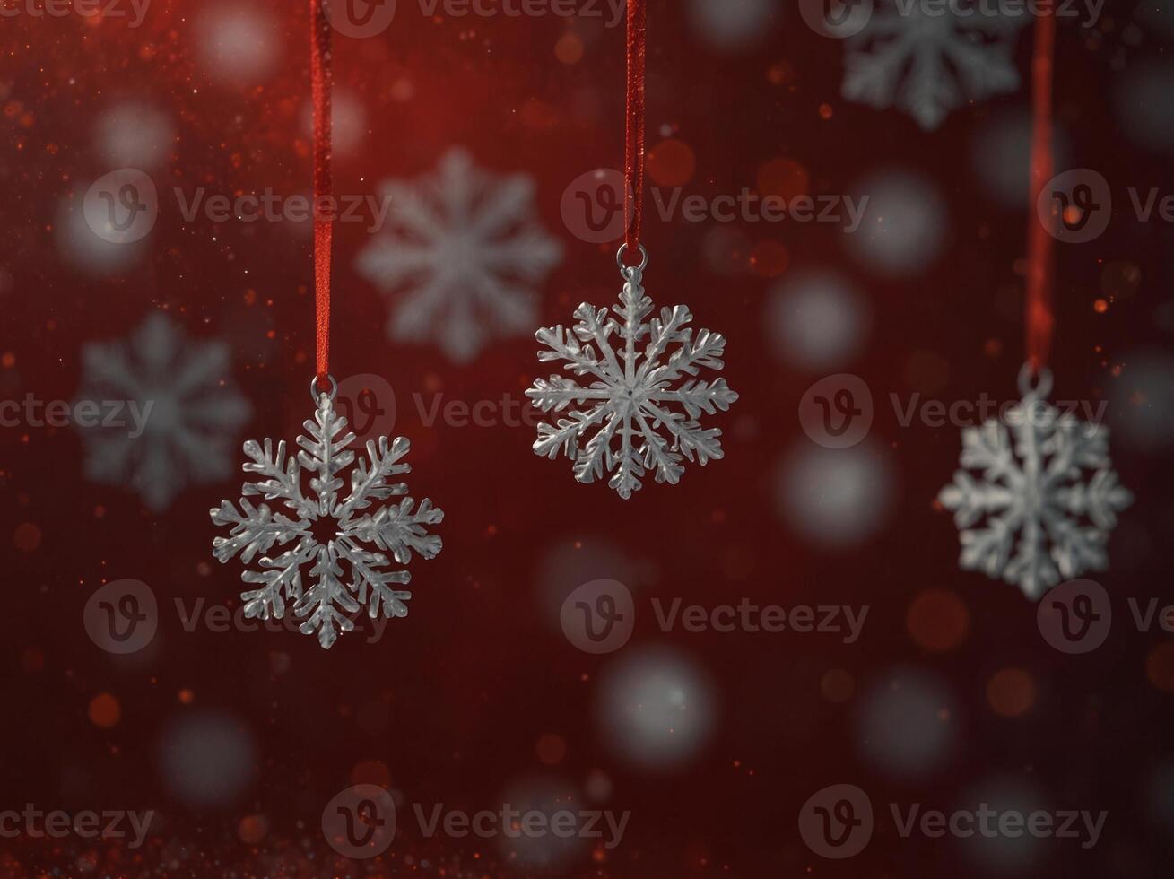 Abstract Christmas Snowflakes On Red Background. photo