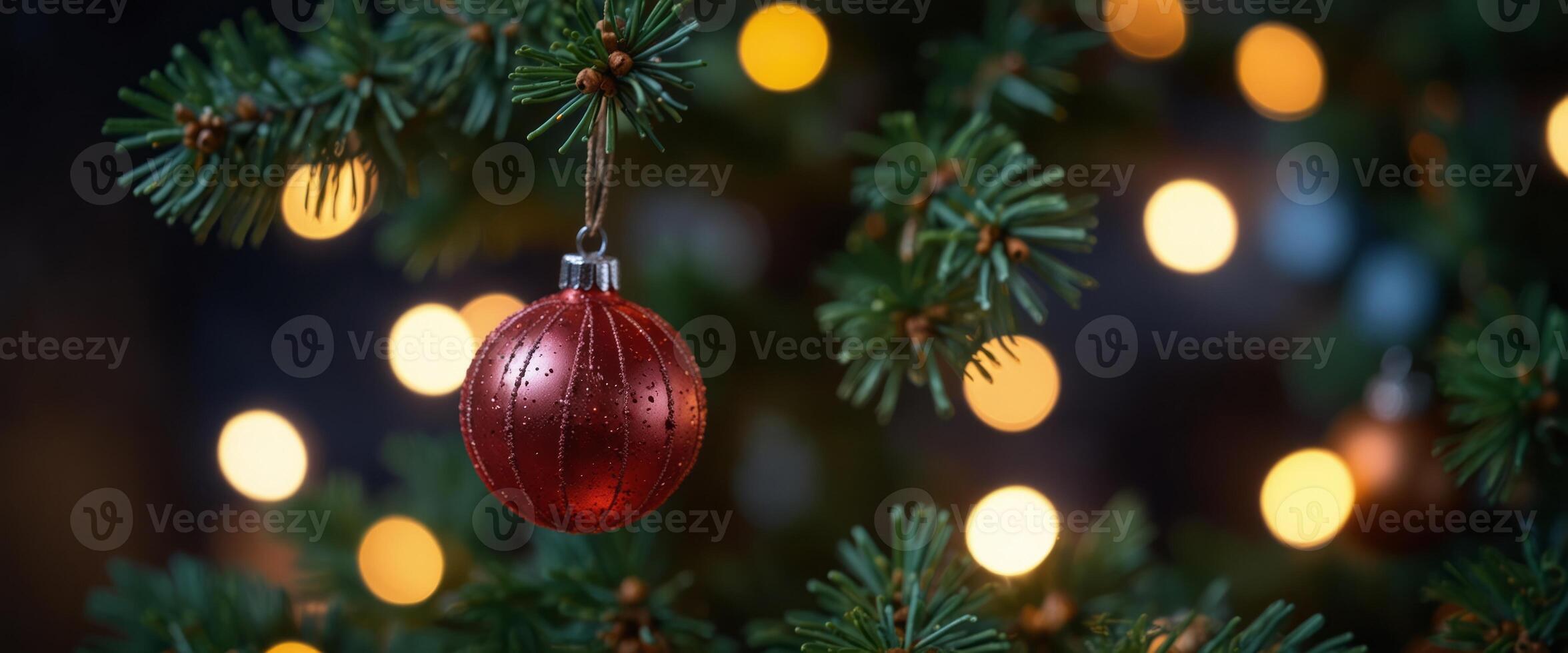 Abstract blur decoration ball and light string on christmas tree with bokeh light background winter holiday seasonal. photo