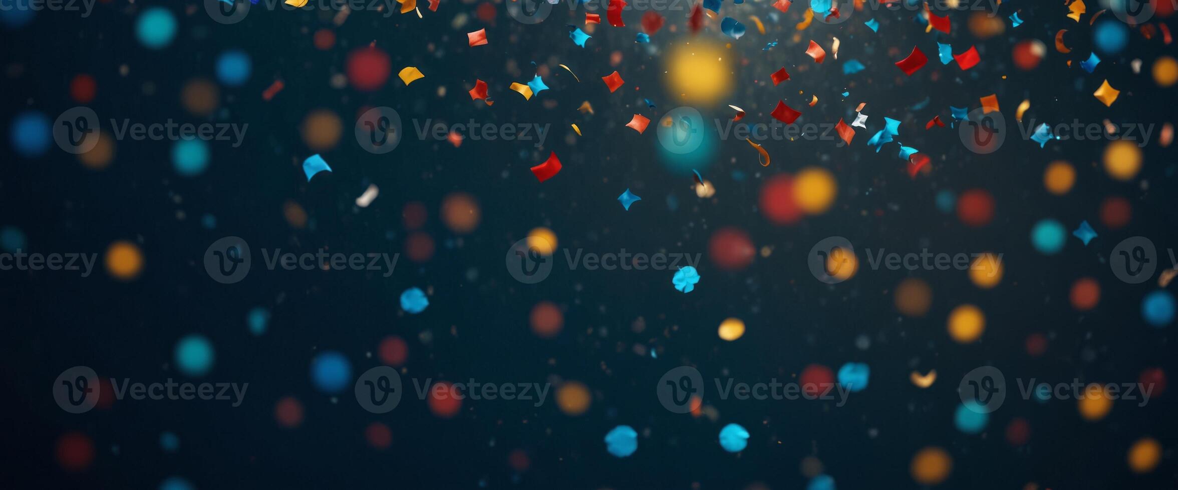 Abstract blue background with colorful confetti for a festive holiday atmosphere. photo