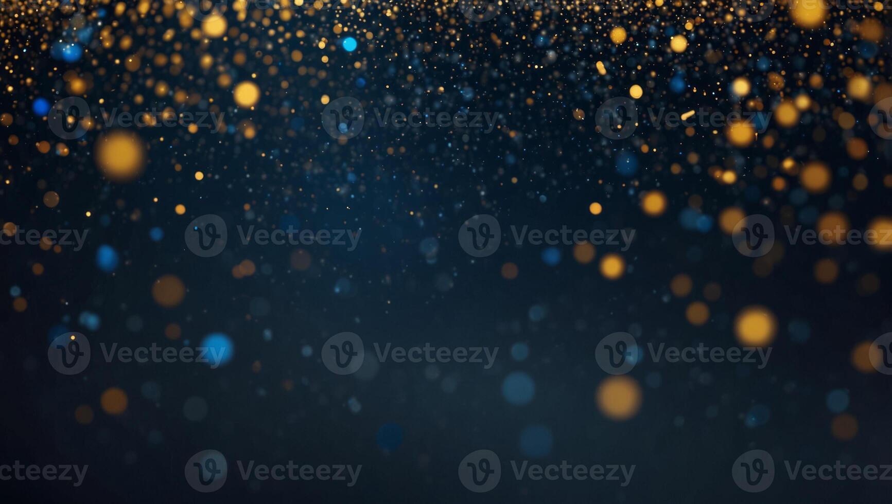 Abstract background with gold and blue particles Christmas holiday concept with a navy blue background. photo