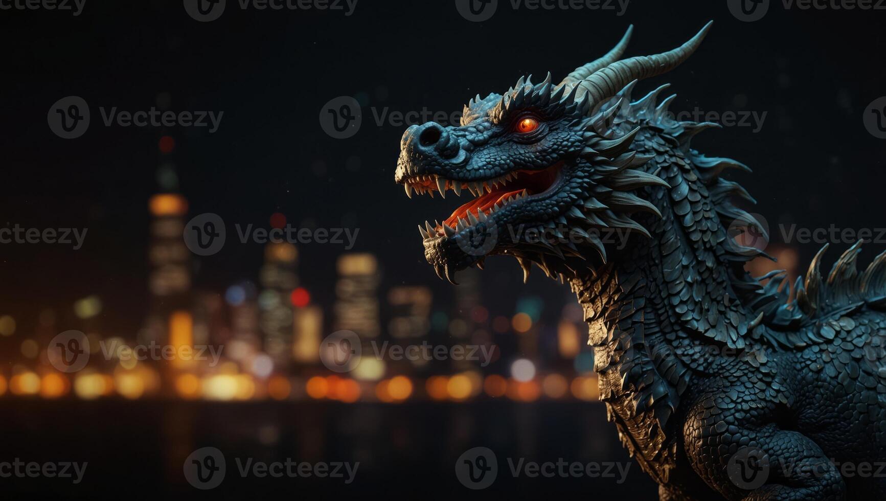 Asian Style Dragon Illustration with Slogans Artwork on Black Background for Apparel and Other Uses. photo