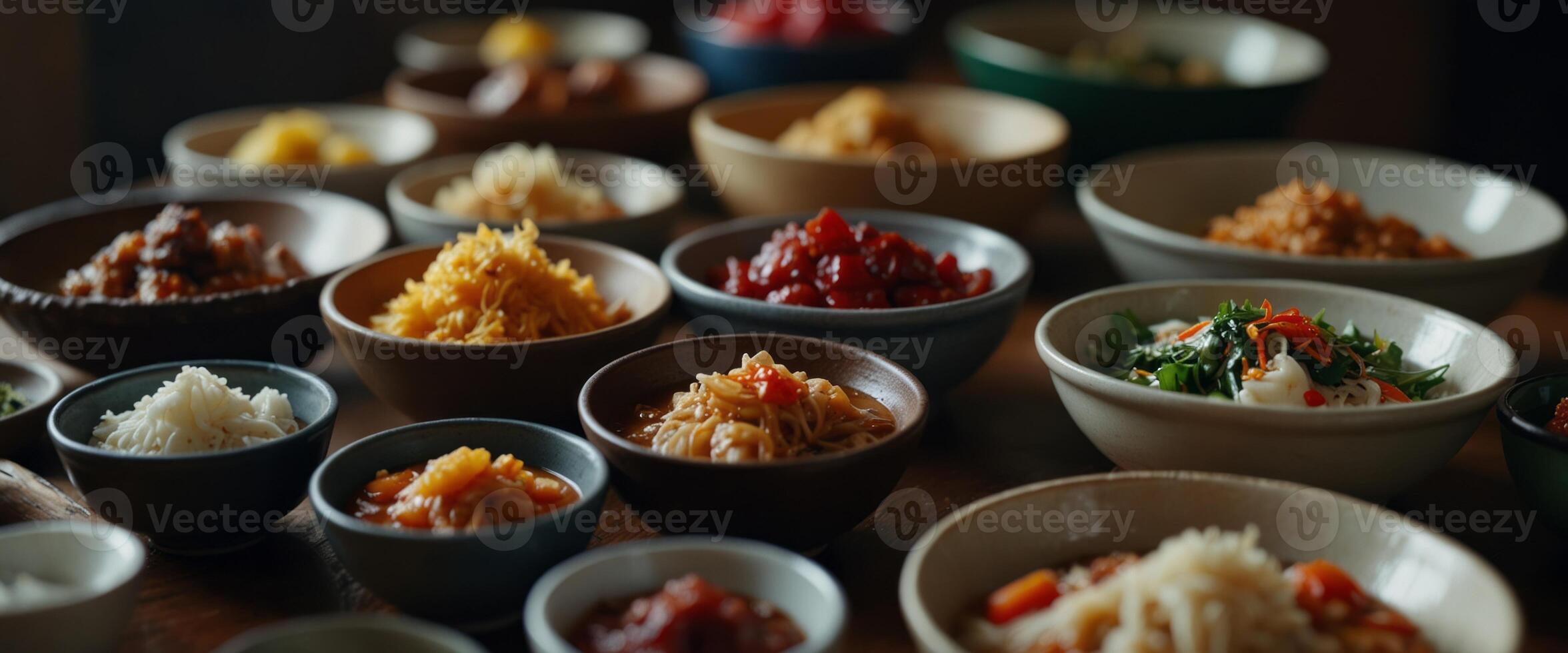 Assortment of Korean traditional dishes Asian food. photo