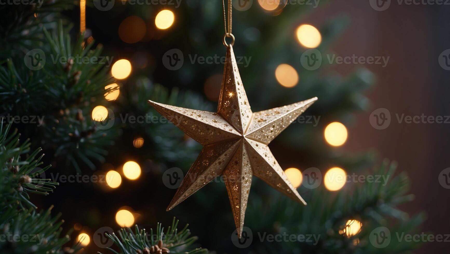 Christmas Star of Bethlehem, traditional symbol of Christmas winter holiday season, beautiful atmosphere cozy home decor. photo