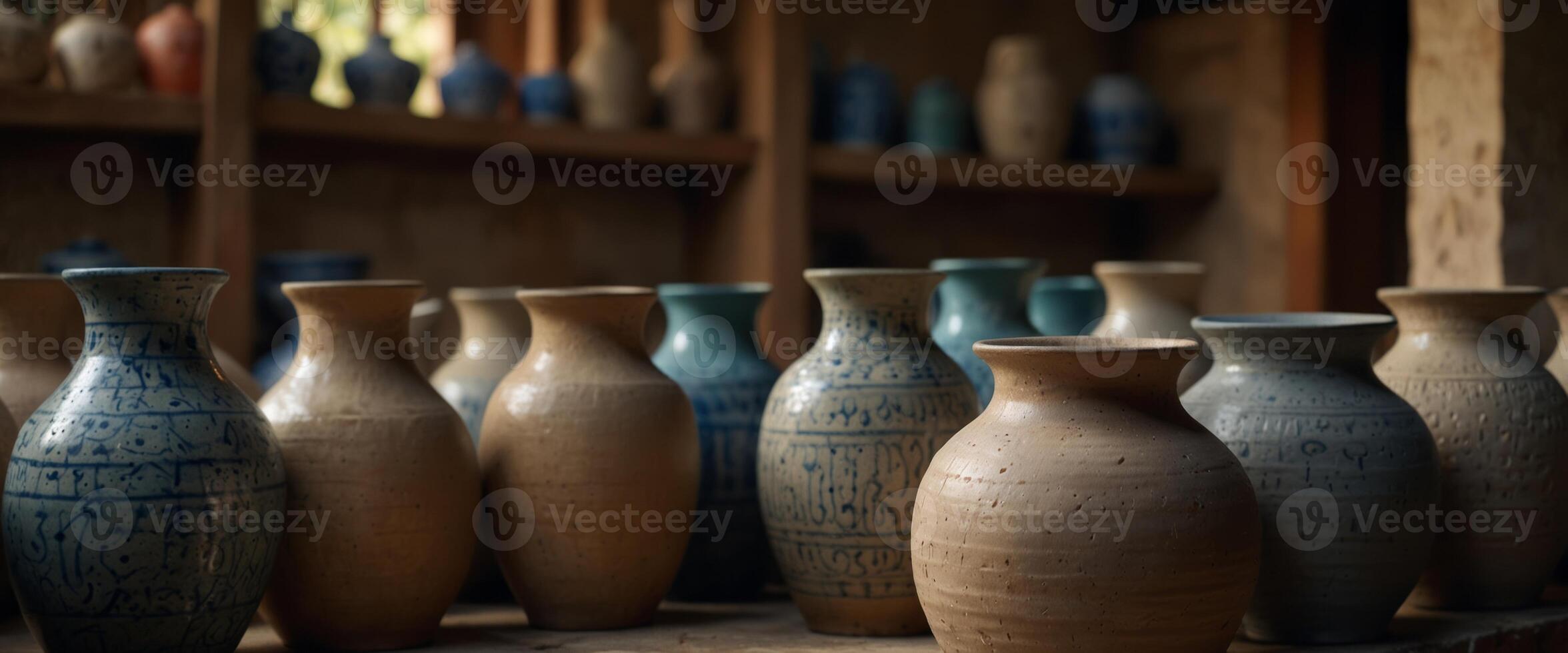 Common traditional pottery products on a shop in Bat Trang ancient ceramic village Bat Trang village is the oldest and best known pottery village of Vietnam. photo