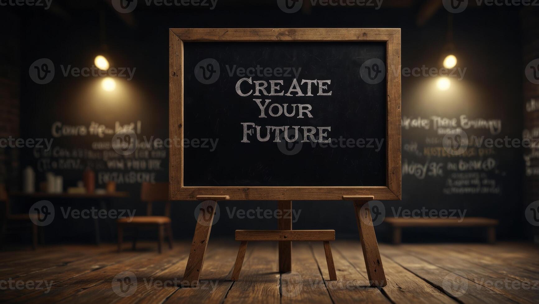 Create your future text on blackboard, business concept background. photo