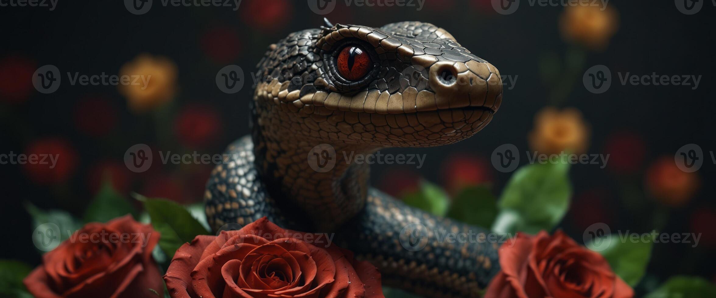 Dagger snake and roses traditional tattoo style. photo