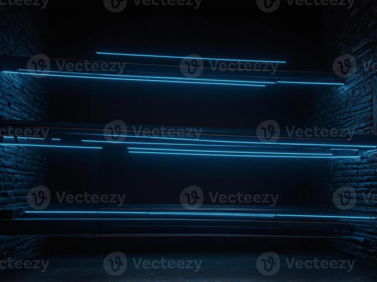 Dark background with lines and spotlights, neon light, night view Abstract blue background. photo