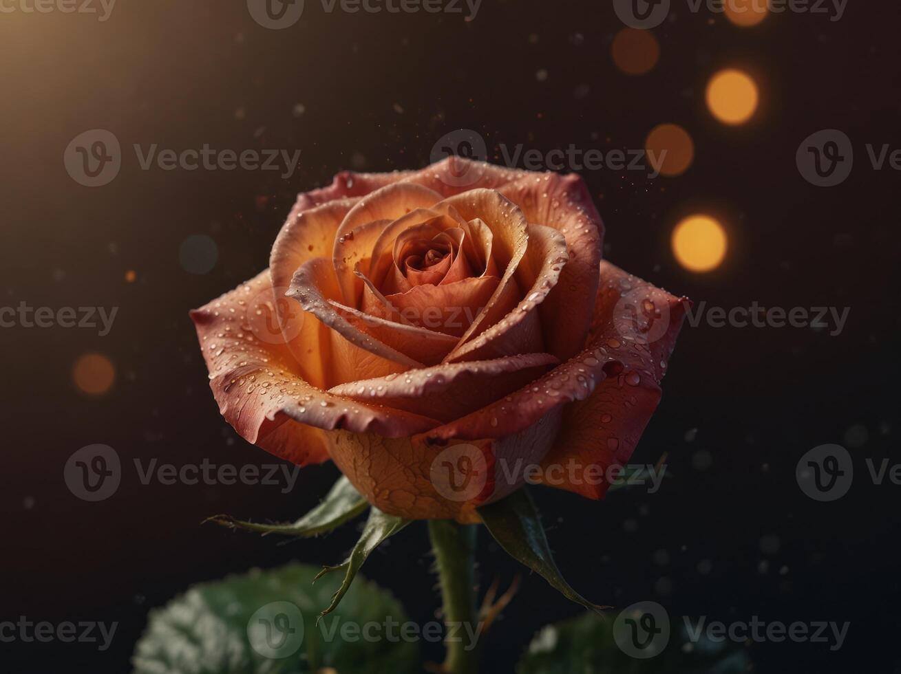 Hand drawn illustration of a rose flower with fire outline. photo
