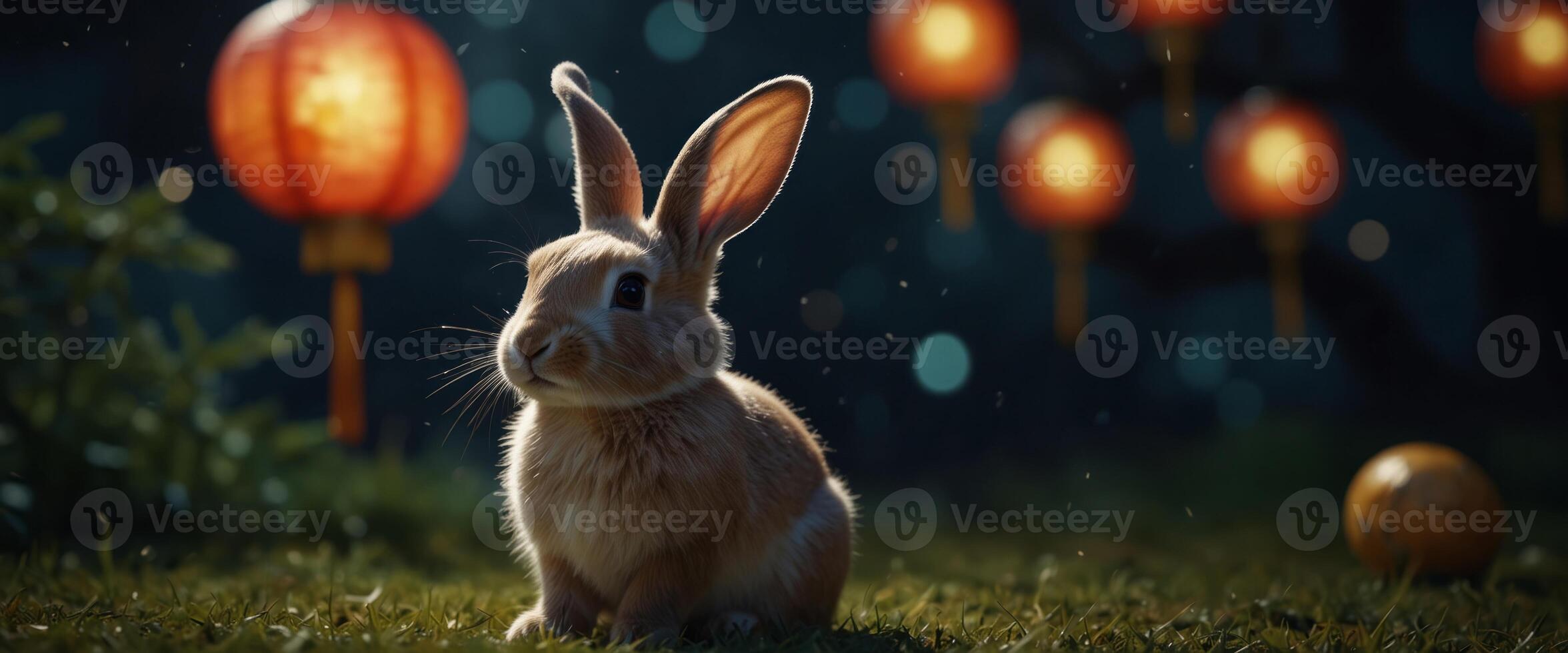 Happy Mid autumn festival rabbits , texture drawing illustrate. photo
