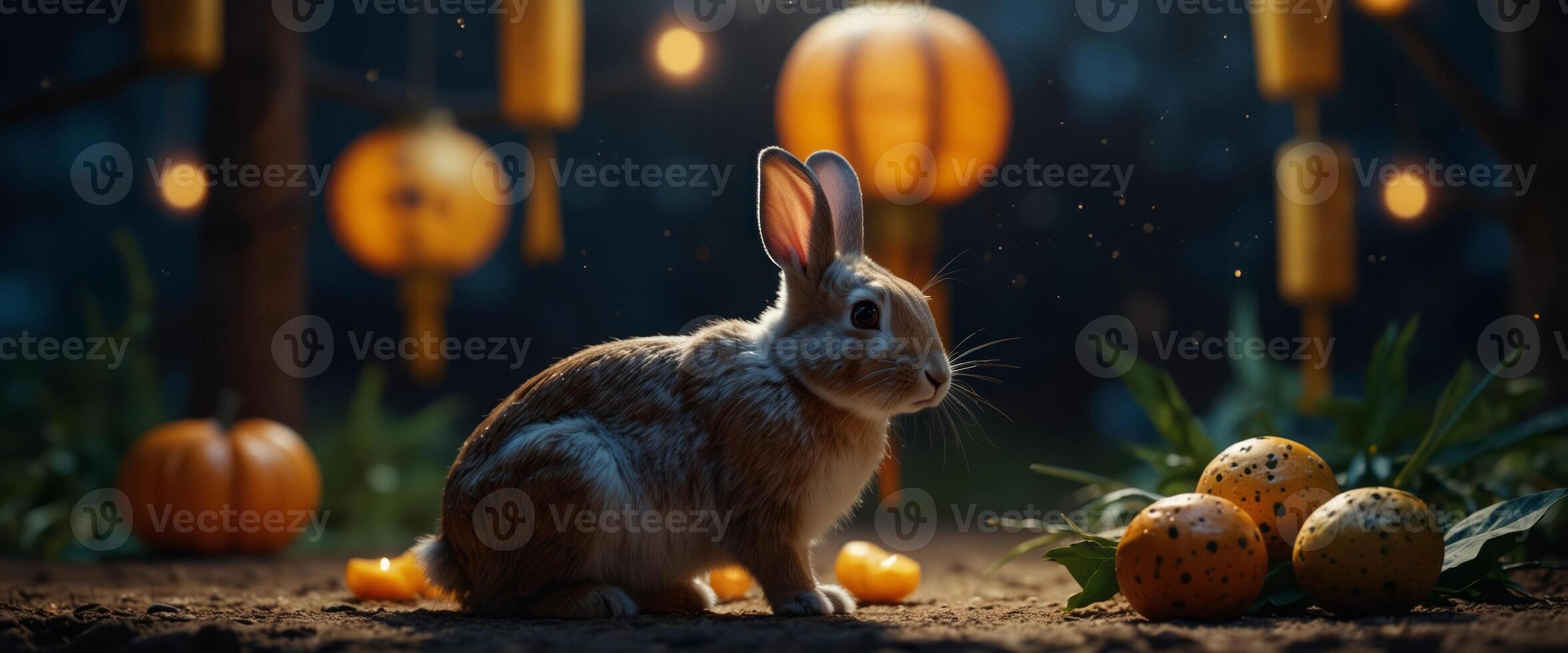 Happy Mid autumn festival rabbits , texture drawing illustrate. photo
