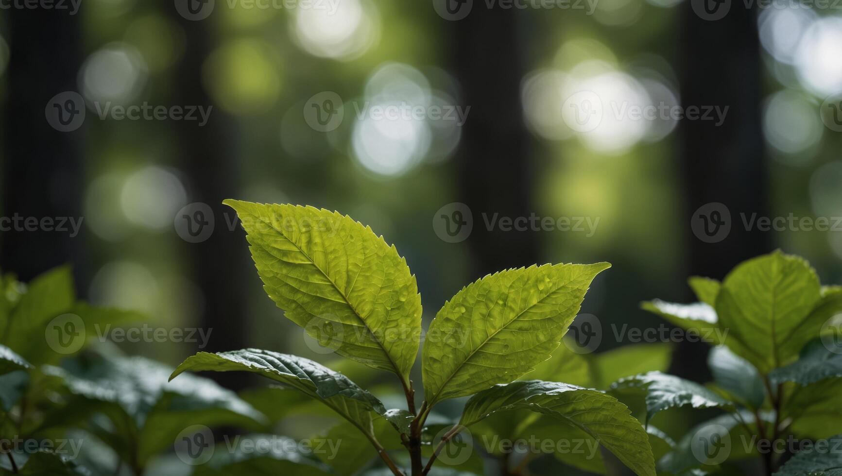 Highlight the natural beauty of bright green with a leaf bokeh background, offering a refreshing and invigorating visual appeal. photo