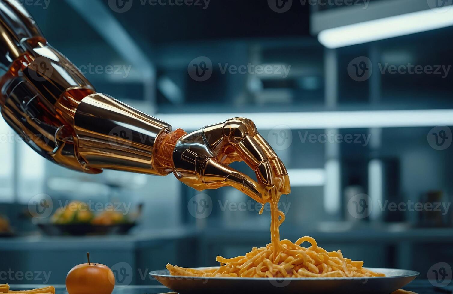 Illustration of future technology of creating food with and synthetic. photo