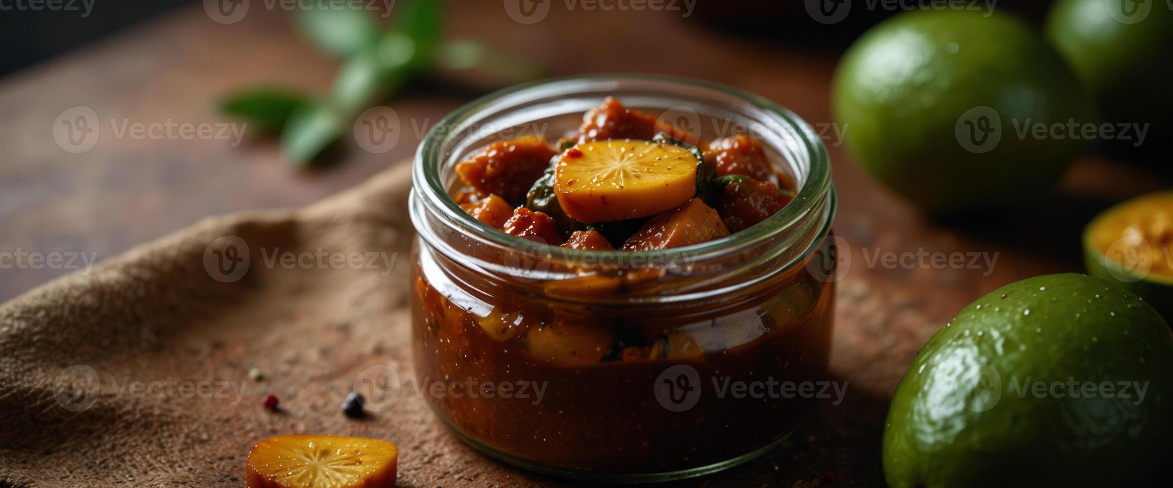 Indian traditional spicy tender mango pickle. photo