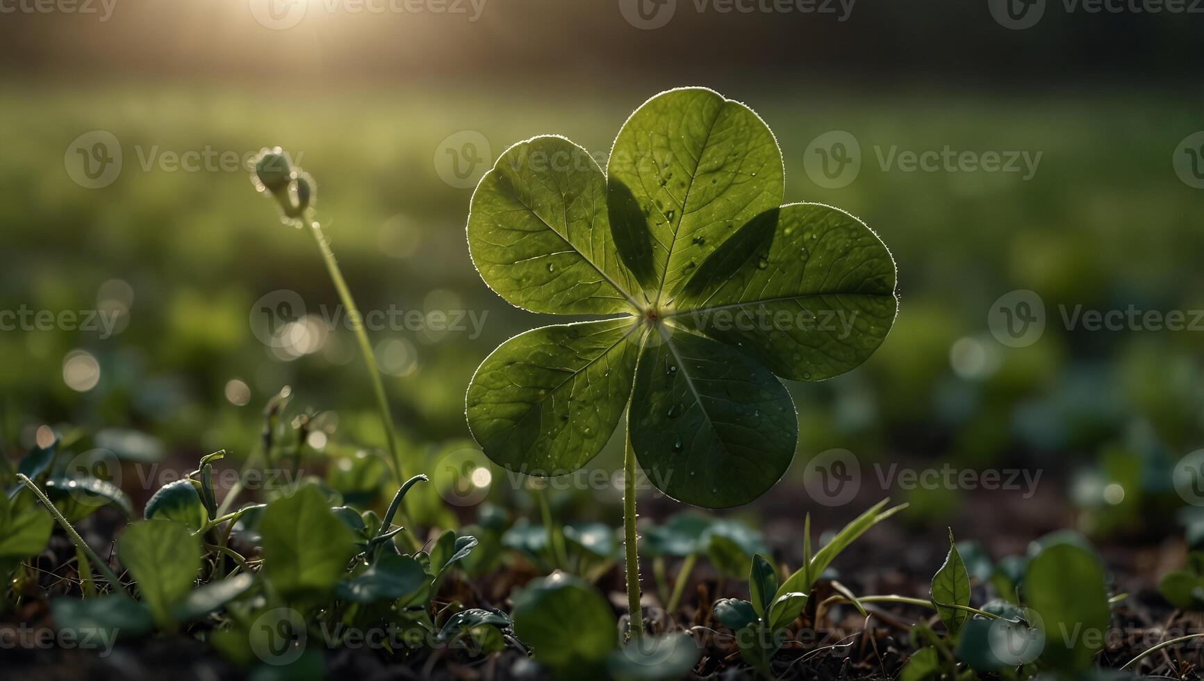 Lucky Irish Four Leaf Clover in the Field for St Patricks Day. photo