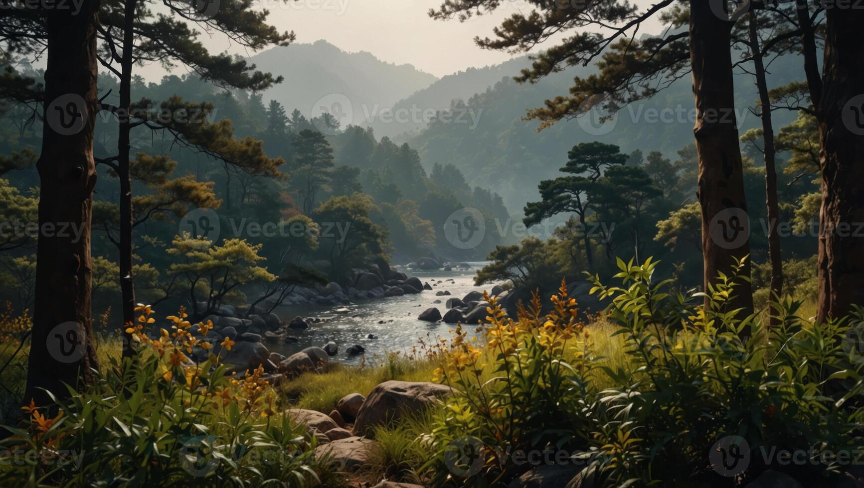 Nature illustration in Korean traditional style. photo