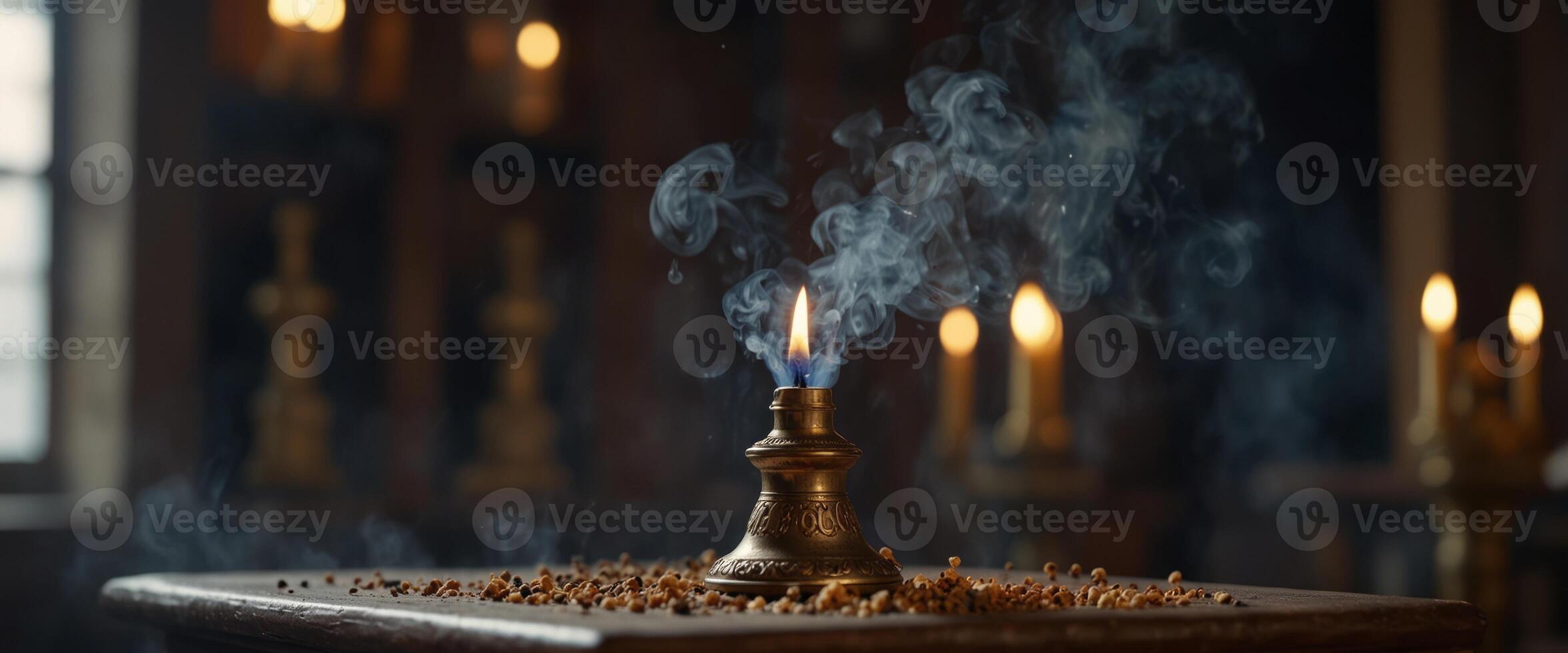 Orthodox incense, smoke Incense is a liturgical object of rite during the liturgy in the Orthodox Church The concept of Orthodoxy. photo