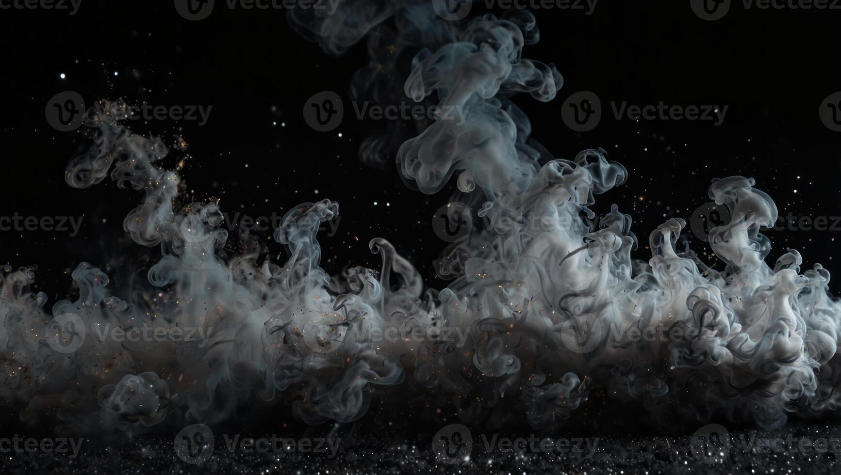 Overlay moving magic on a black background Gray glitter smoke particles background Magic effect to overlay on photo Liquid glitter and shimmery flashes.