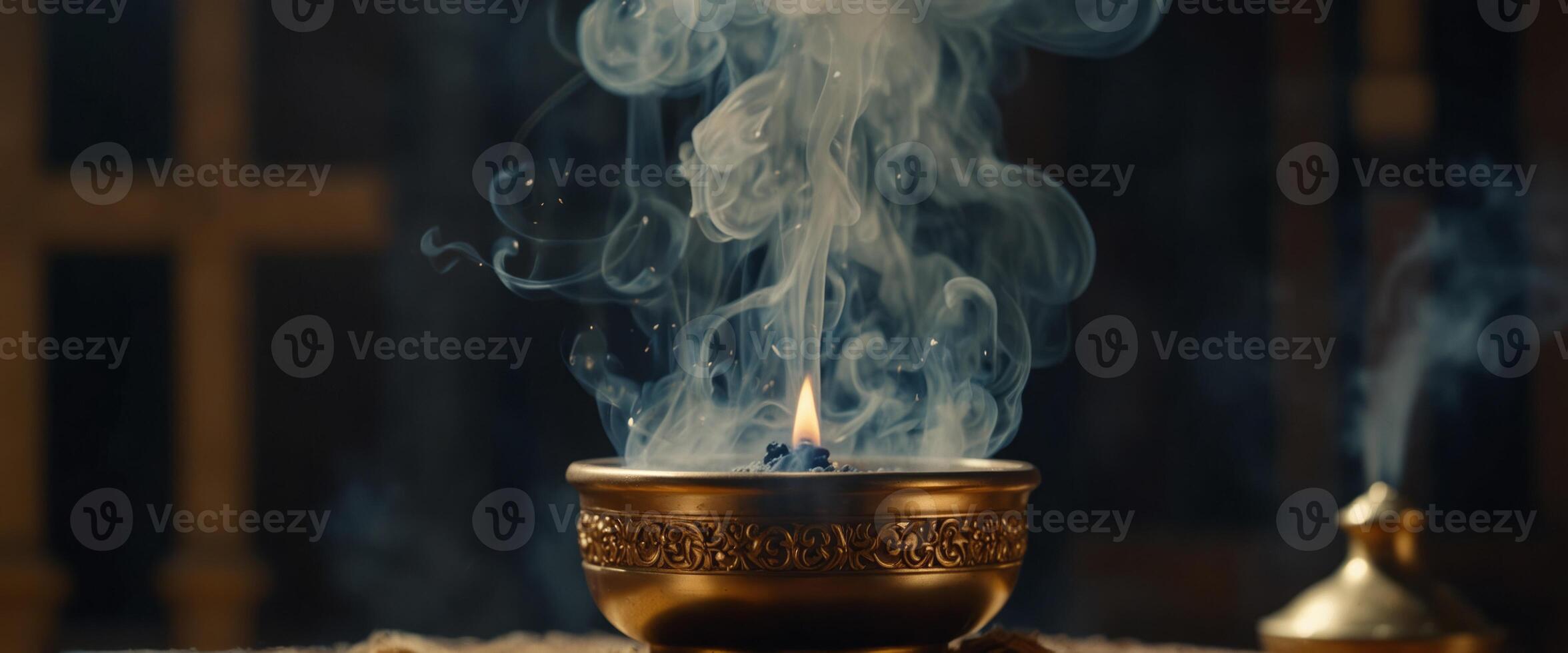Orthodox incense, smoke Incense is a liturgical object of rite during the liturgy in the Orthodox Church The concept of Orthodoxy. photo