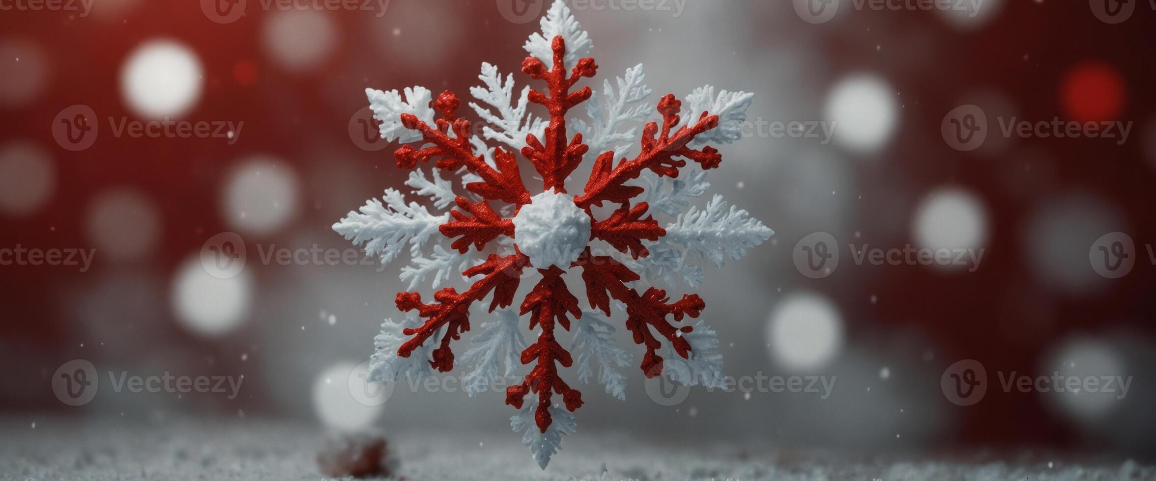 Red and white christmas snowflake banner background with text space. photo