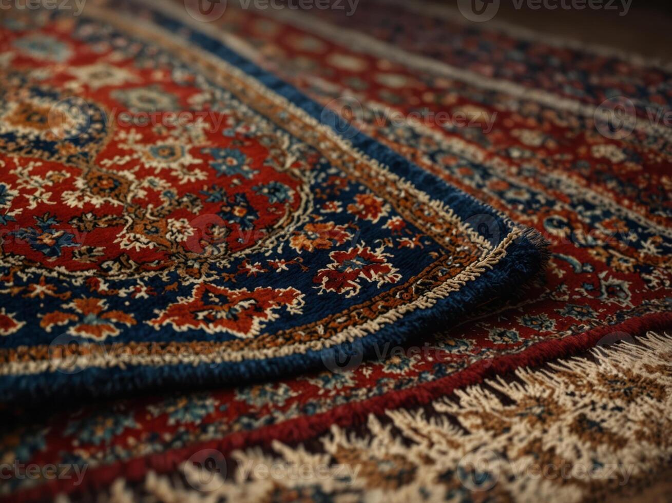 a traditional Persian rug, with its ornate borders and central medallion, representing timeless elegance and craftsmanship. photo