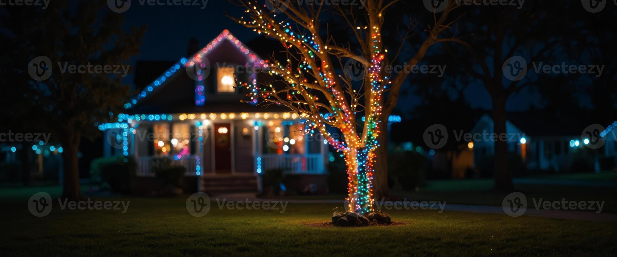 colorful holiday lights display in suburb. photo