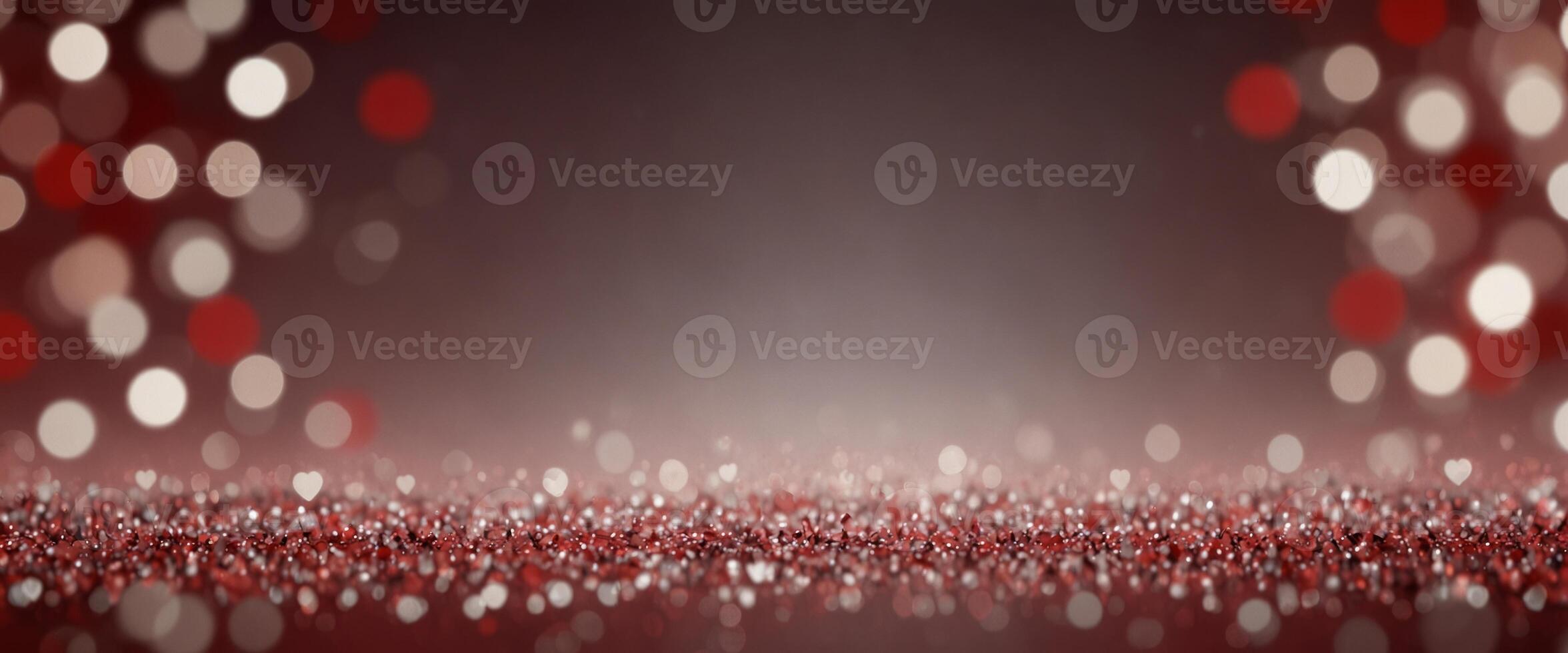 pink white and red valentines background with bokeh lights and heart shape glitters romantic holiday banner. photo
