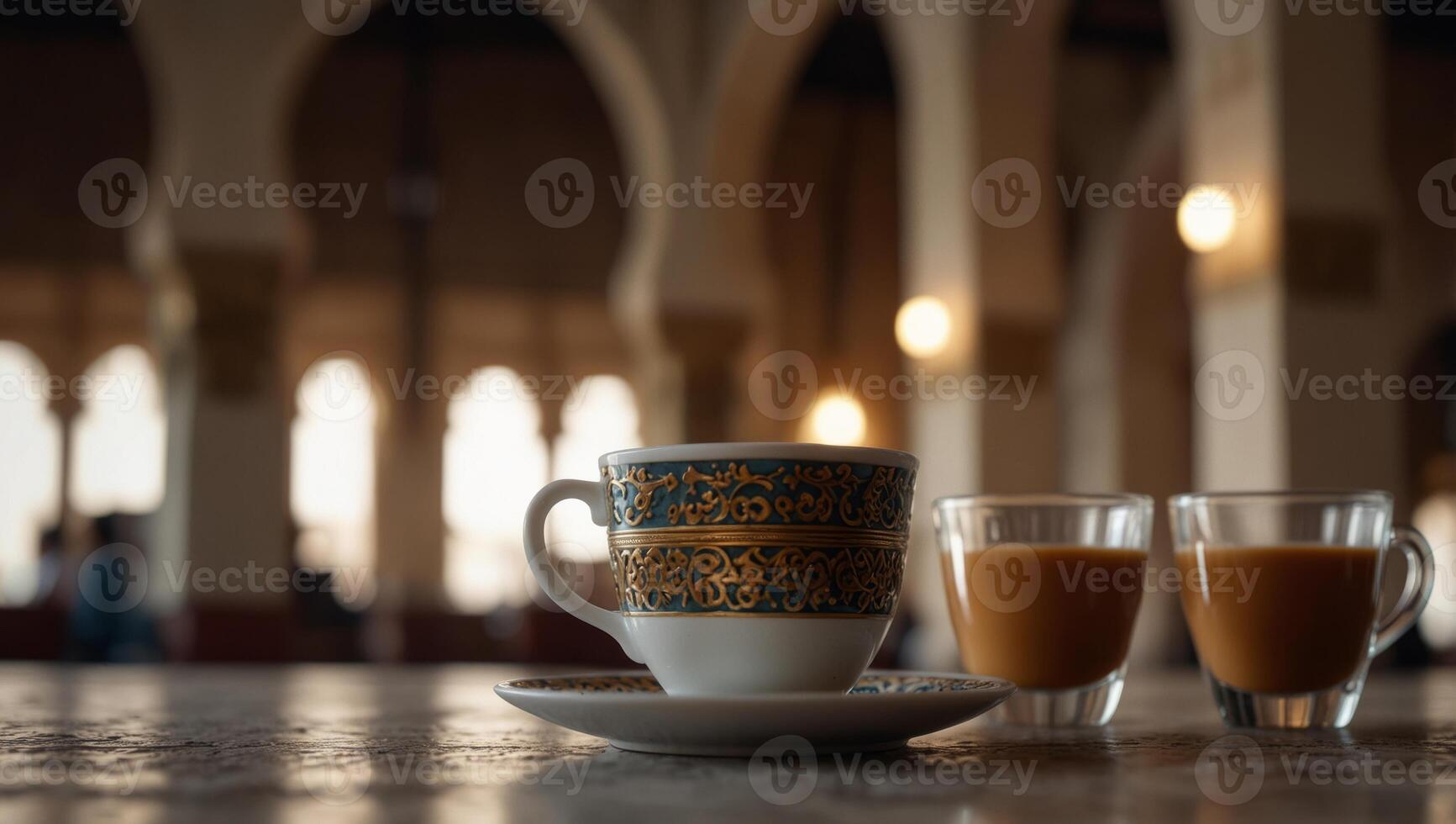 photo of traditional Arab coffee in mosque.
