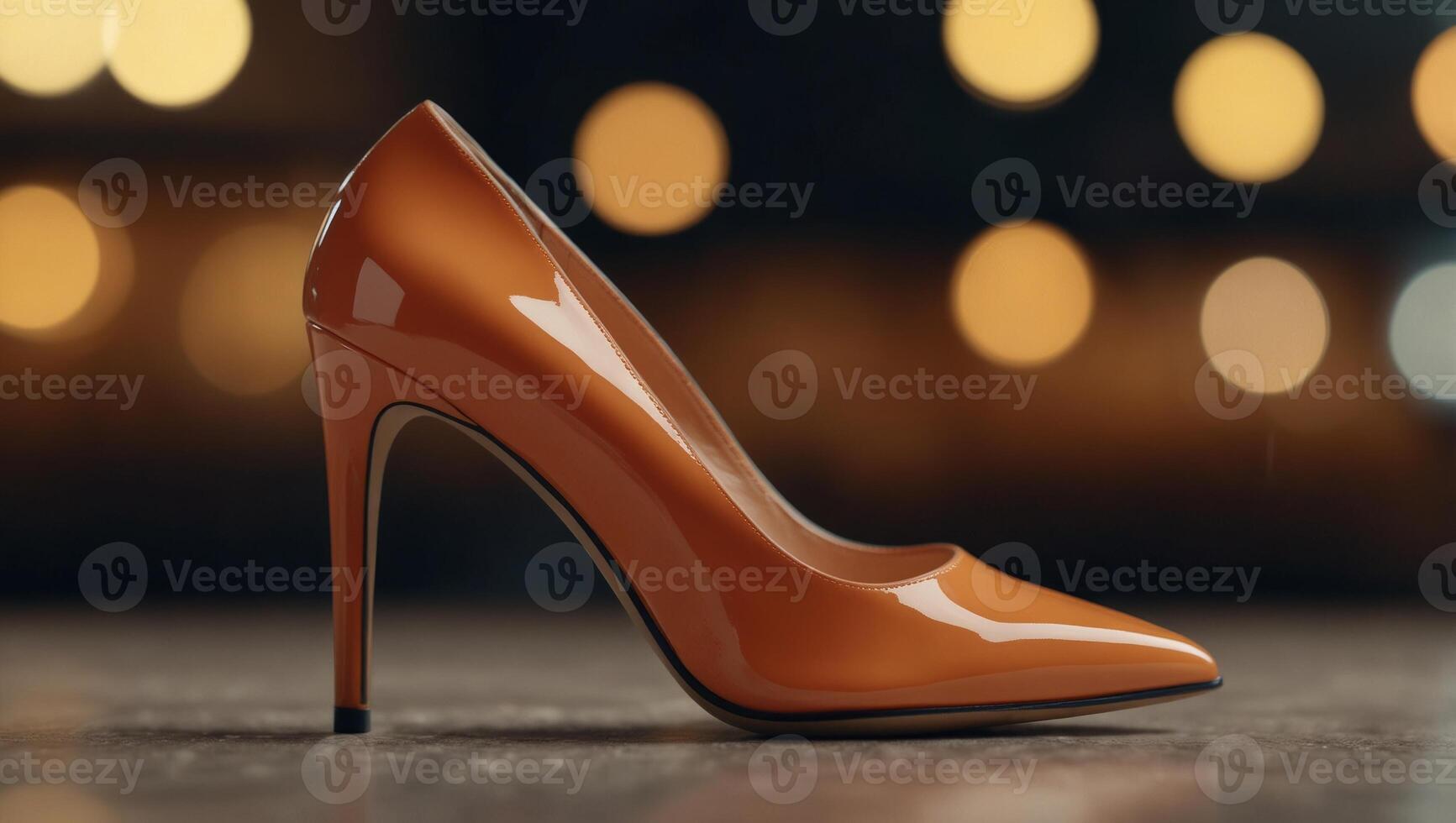 stylish shiny women's shoes with heels in the color of trendy apricot crush. photo