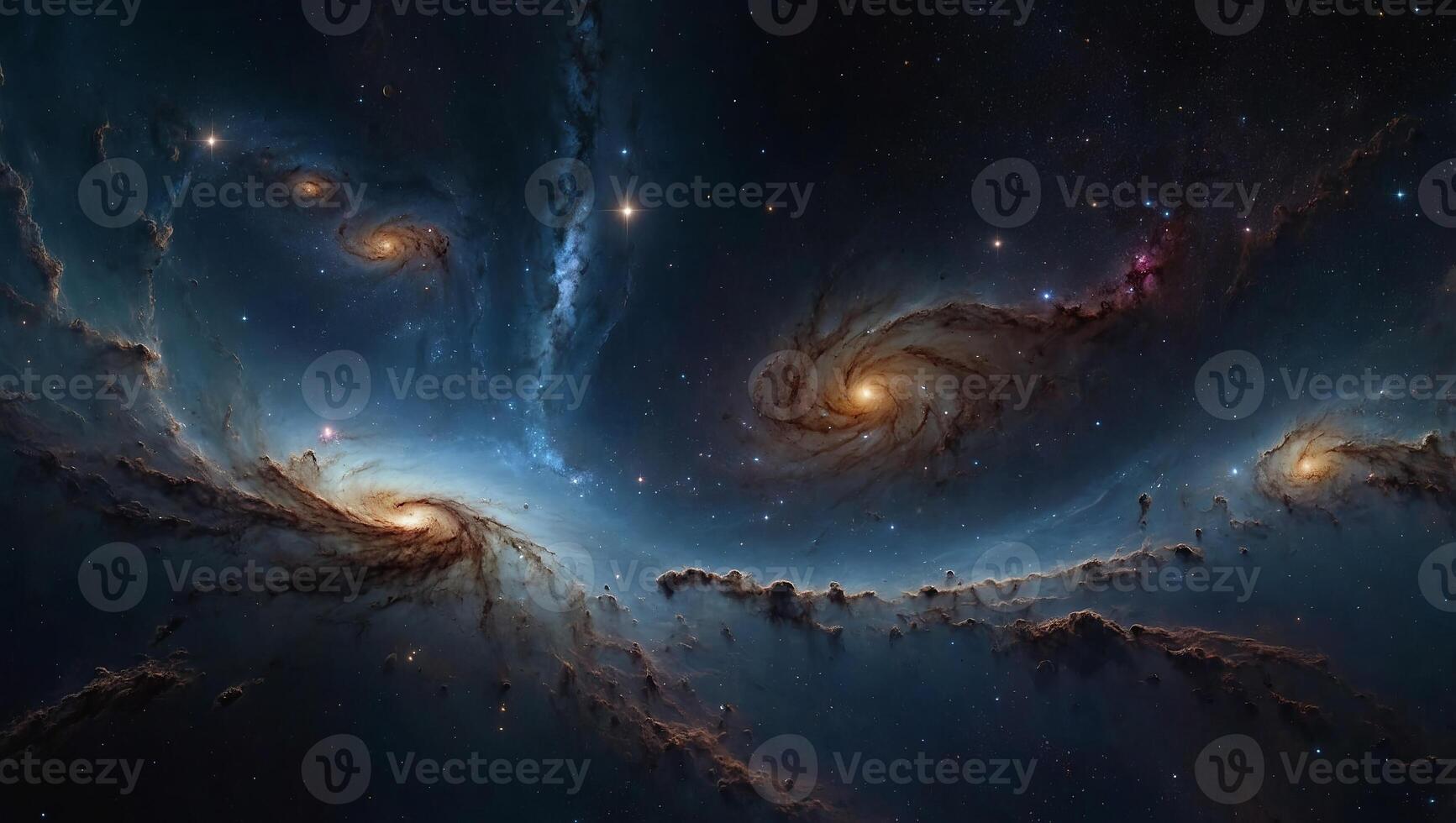 5h Panoramic shot of a distant galaxy, with swirling nebulae, glittering star clusters, and mysterious black holes, showcasing the vastness and beauty of outer space. photo