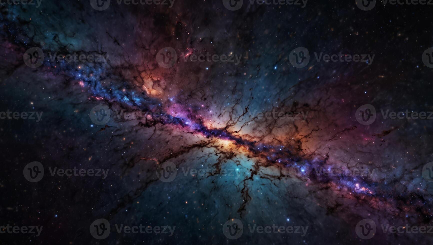 A colorful galaxy with a long, purple line The colors are bright and vibrant, creating a sense of wonder and awe. photo