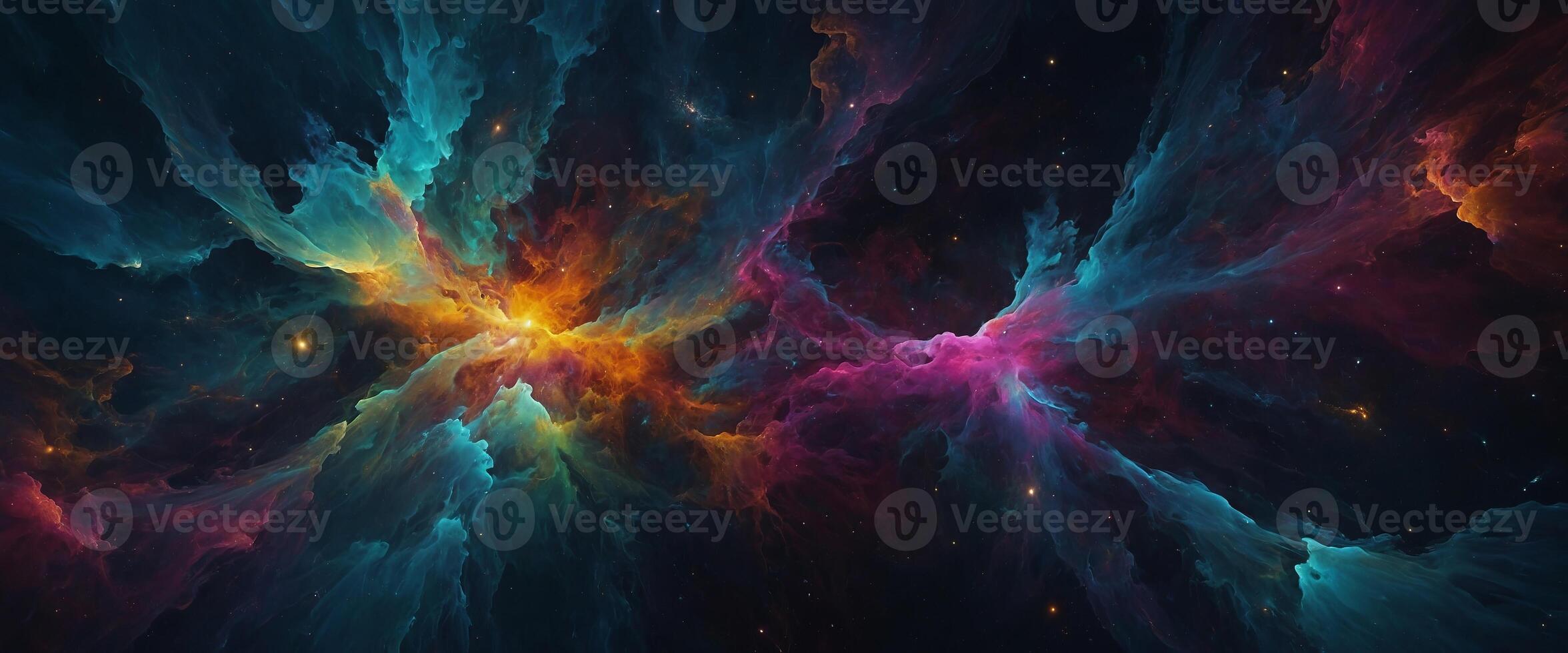 A dynamic abstract background with fluid shapes and bursts of color that mimic the chaotic beauty of a cosmic nebula. photo