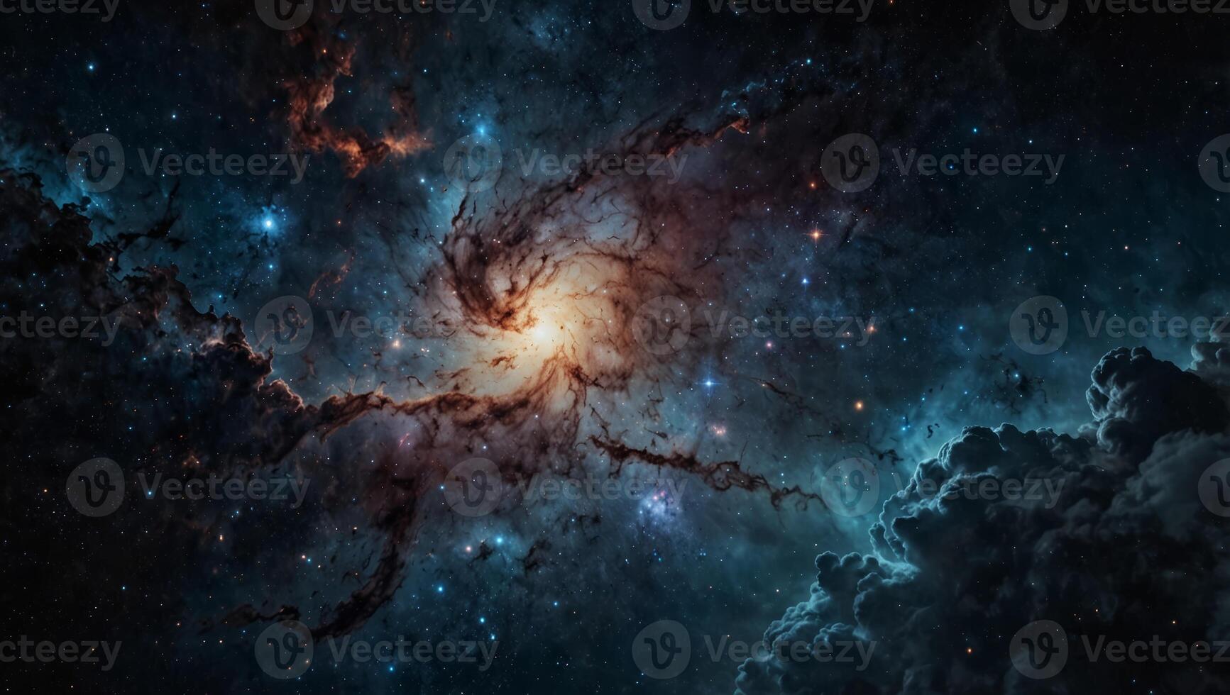 A mesmerizing view of a vast galaxy with blue nebulae and countless stars, showcasing the beauty and mystery of the universe. photo