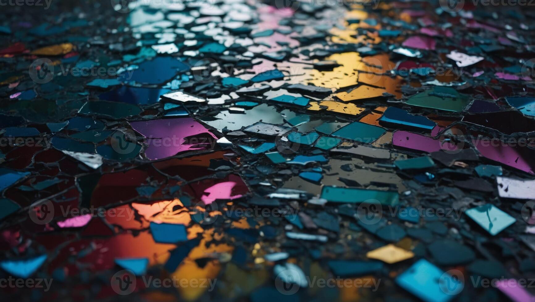 A shattered mirror reflecting fragments of a vibrant spectrum, representing the beauty found in broken yet resilient hearts. photo
