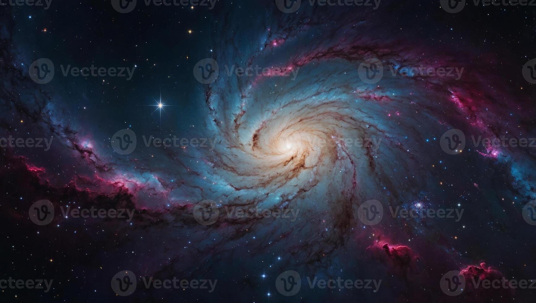 A stunning view of a galaxy with vibrant colors and sparkling stars, showcasing the beauty of the universe. photo